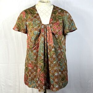 Rafaella Short Sleeve Top Size Medium Fall Floral Colors like new Squared Neck